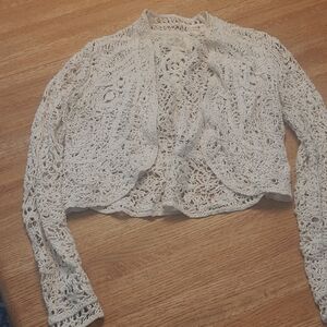 Anthrolologie Cream Crochet Lace Cropped Cardigan